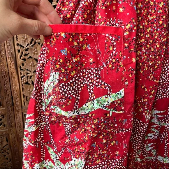 Vintage Handmade Unbranded Red Floral Halter Tie Apron Dress - Picture 7 of 8